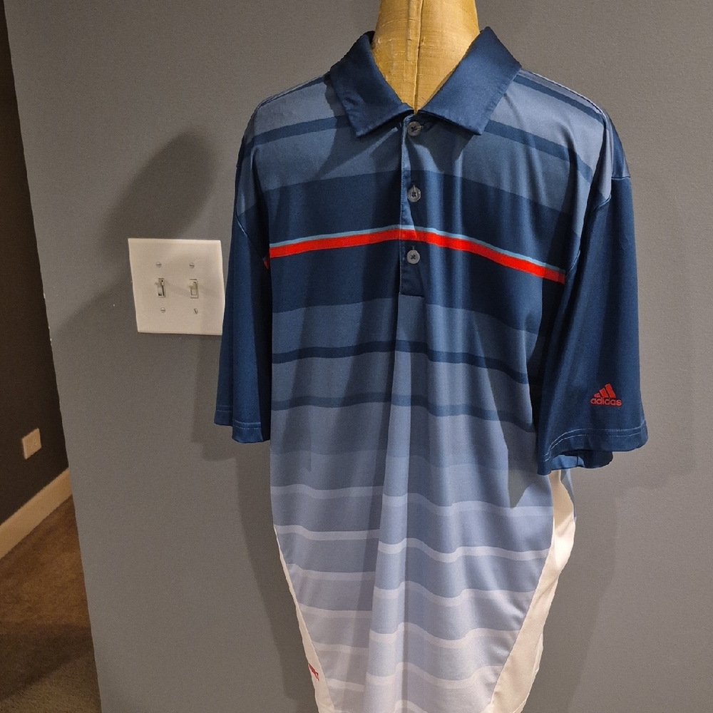 Adidas Blue and Red Polo Shirt Gradient Design